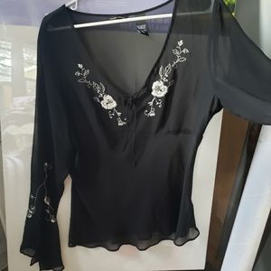 New York and Company Black Sheer Cocktail Blouse